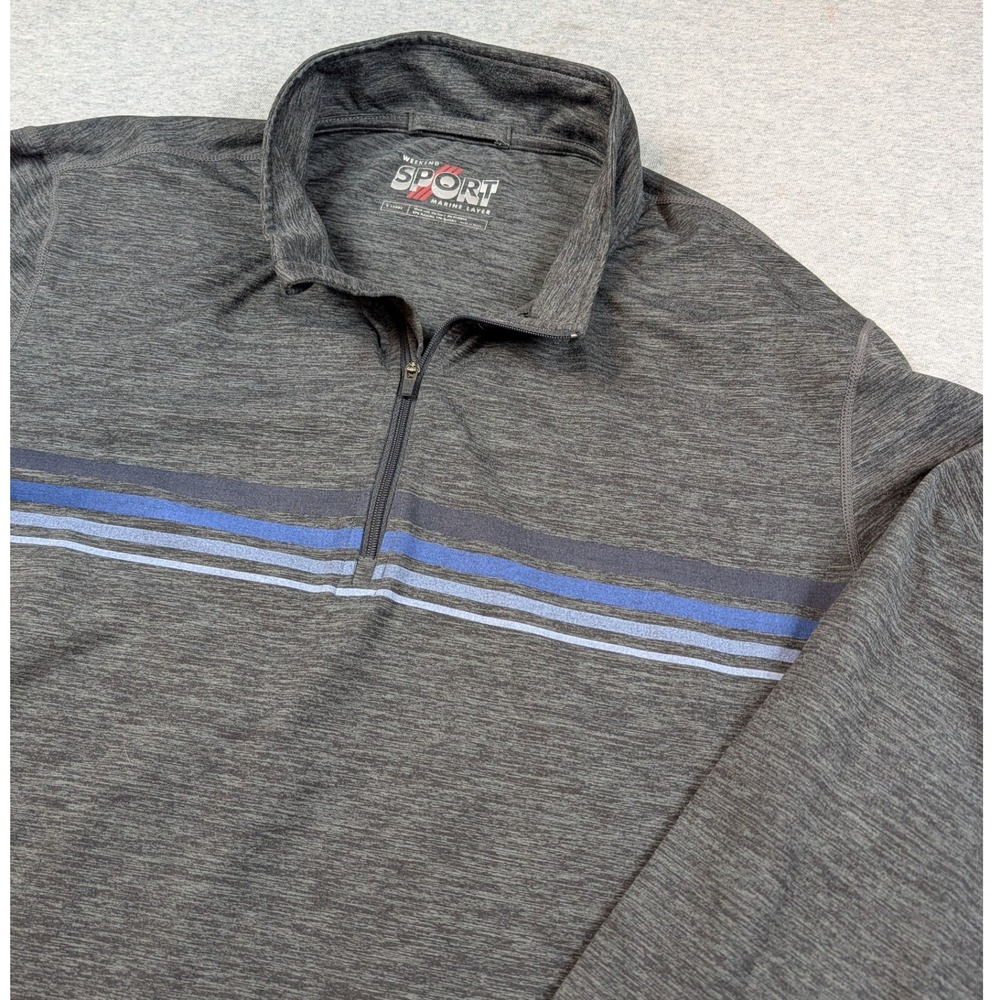 Marine Layer Weekend Sport Mens XL Gray Heather Striped Quarter Zip Pullover